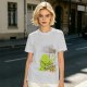 Olive Green T-Shirt With Cute Green Creature Preparing Peas Graphic