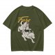 Olive graphic t-shirt with wolf rider and 'Fore' text print