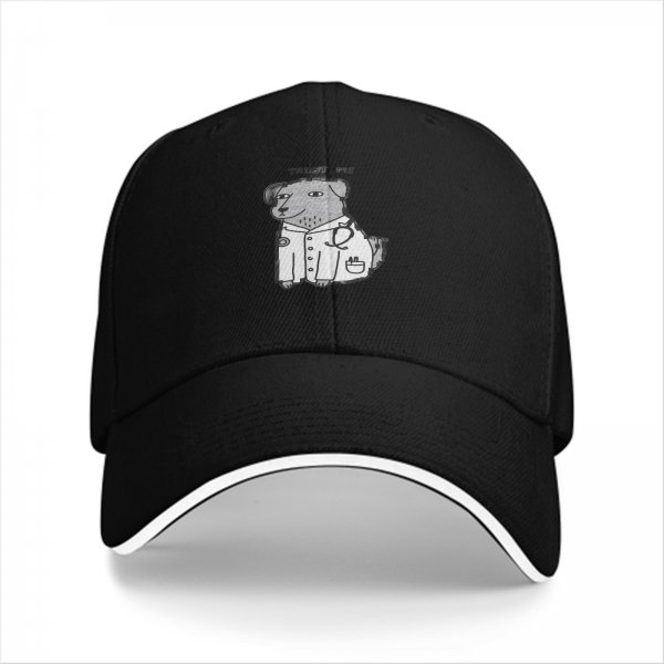 Black baseball cap with cartoon dog doctor graphic