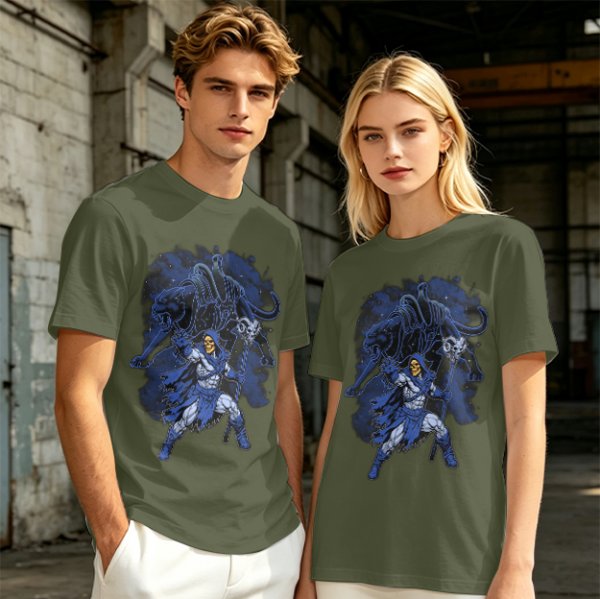 Olive T-Shirt with Skeletor Dark Fantasy Graphic Print