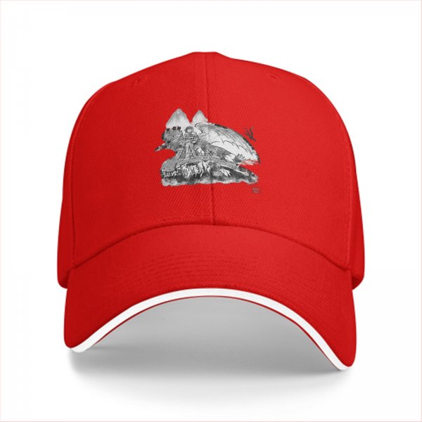 Black Baseball Cap With Detailed Monochrome Dragon Art Print