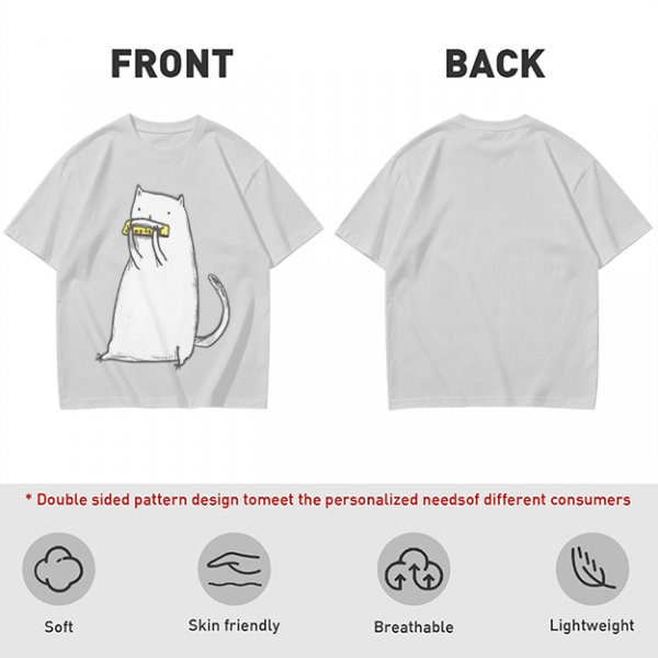 Olive T-Shirt With White Cat Playing Harmonica Graphic