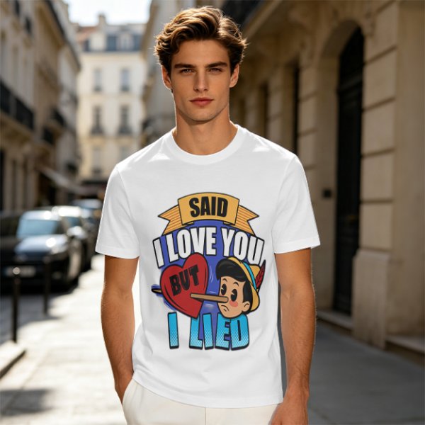 Olive t-shirt with Pinocchio 'Said I Love You But I Lied' print
