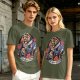 Olive T-shirt featuring The Cursed Prince Beast with roses and candelabra