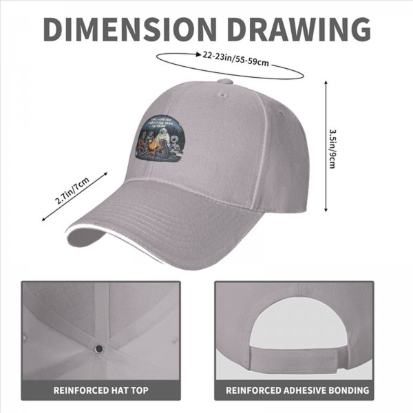 Black baseball cap with cryptid alien campfire graphic design
