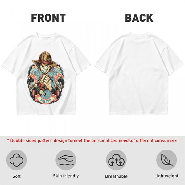 Olive T-Shirt Featuring Monkey D. Luffy Pirate Anime Art