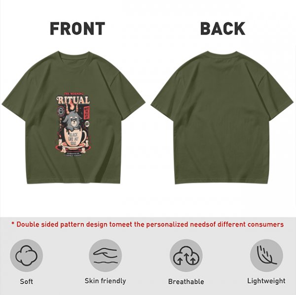 Olive Graphic Tee With Morning Ritual Devil Dog Coffee Print