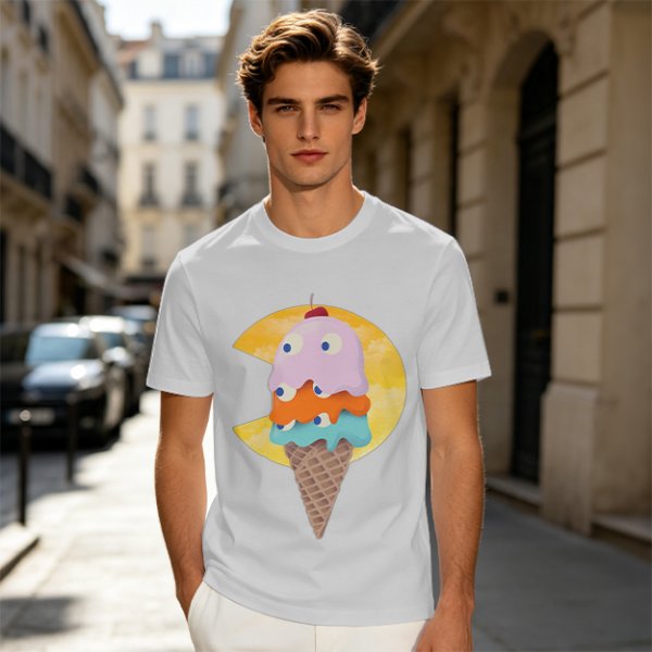 Olive T-Shirt With Melting Ice Cream Ghost Graphic Design