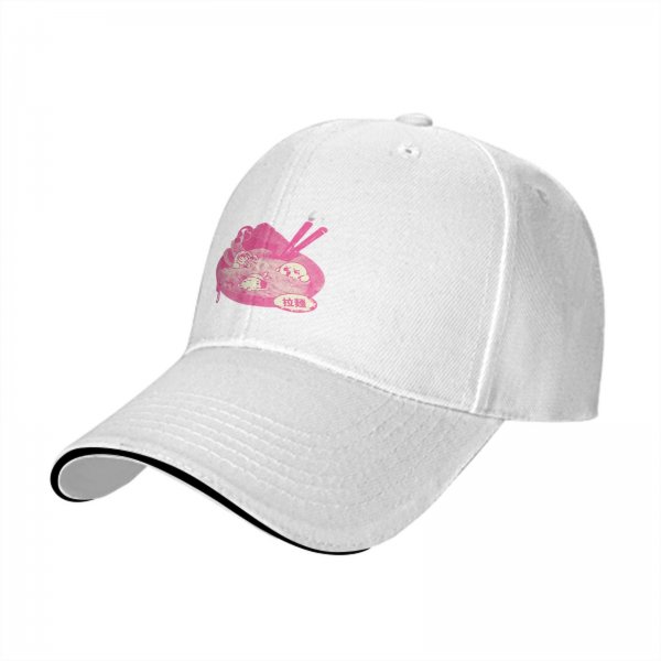 Black baseball cap with pink ramen bowl graphic design