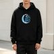 Black Hoodie With Crescent Moon And Celestial Rider Graphic