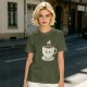Olive Green T-Shirt With Cute Smiling Steaming Coffee Cup Print