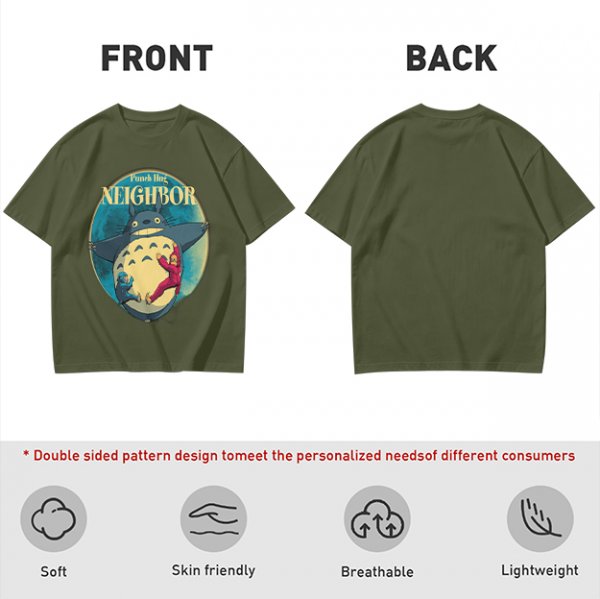 Olive T-shirt with Totoro Neighbor Graphic Print