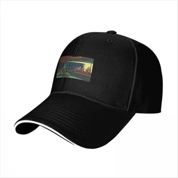 Black Baseball Cap with Night Diner Scene Art Print