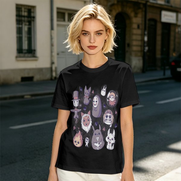 Olive T-Shirt With Cute Studio Ghibli Character Print
