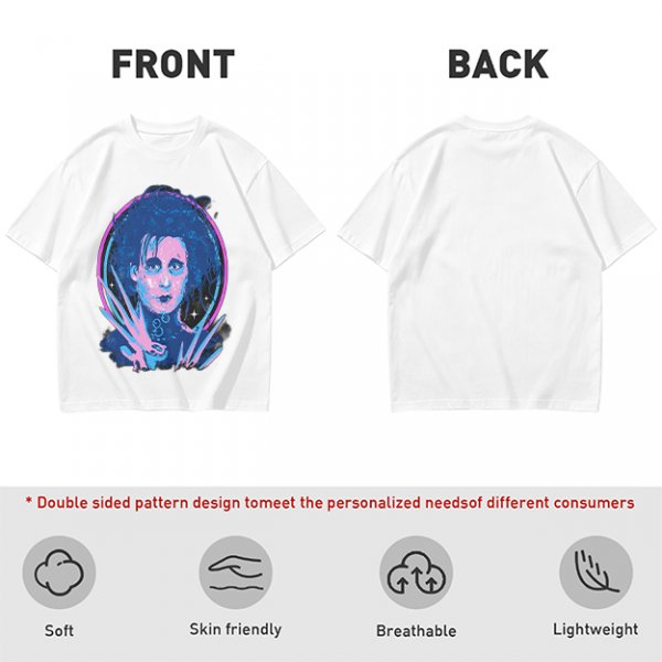 Olive T-Shirt With Neon Edward Scissorhands Portrait Print