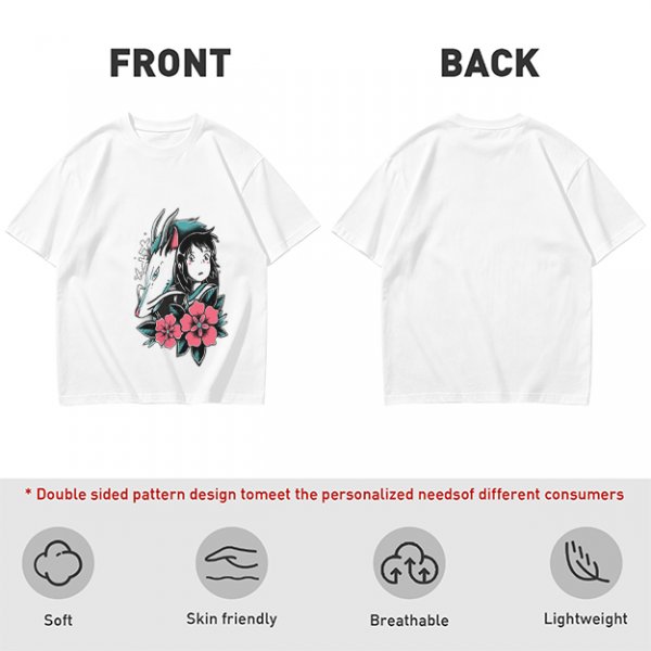 Olive T-shirt with Spirited Away Haku and Chihiro Anime Art Print