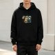 Black Hoodie With Retro Cat And Old Mobile Phone Graphic