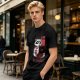 Olive graphic t-shirt with a tired raccoon office worker and 'I Just Work Here' text