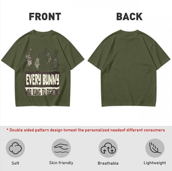 Olive T-Shirt With Every Bunny Was Kung Fu Fighting Print