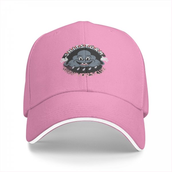 Black baseball cap with 'Shitstorm Survivors Club' cartoon cloud graphic