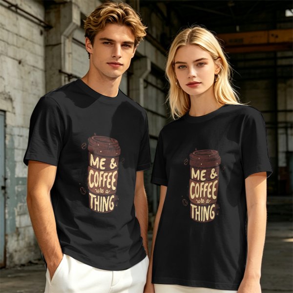 Olive Green Graphic T-Shirt with Me & Coffee We're a Thing Print