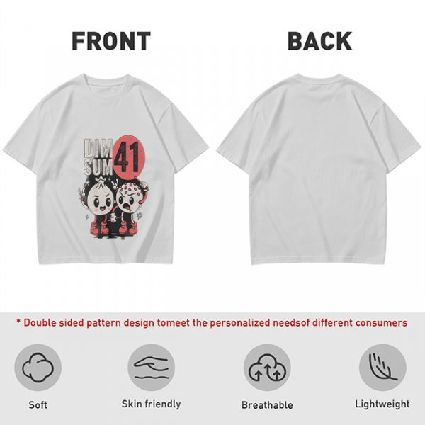 Olive Graphic T-Shirt with Dim Sum 41 Cartoon Characters