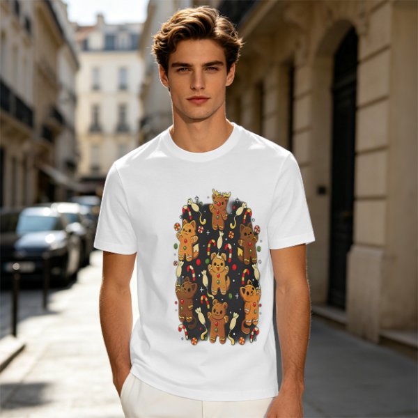 Olive T-Shirt With Cute Gingerbread Animal Christmas Print
