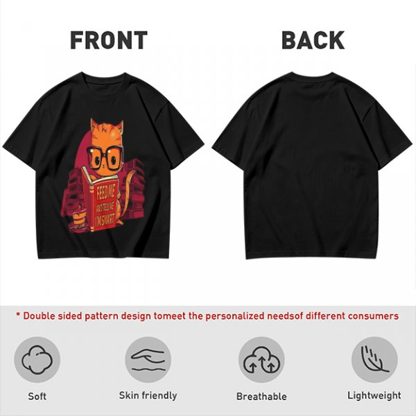 Olive T-Shirt With Nerdy Ginger Cat Reading Book Print