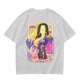 Oriental anime character graphic olive green casual t-shirt