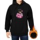 Black hoodie with a drawstring bag full of pink Kirby characters