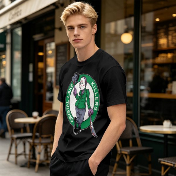 Army Green T-Shirt with Crystal Lake Killers Jason Voorhees Graphic