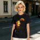 Olive T-Shirt Featuring a Relaxed Cat on a Chair with Fried Chicken Print