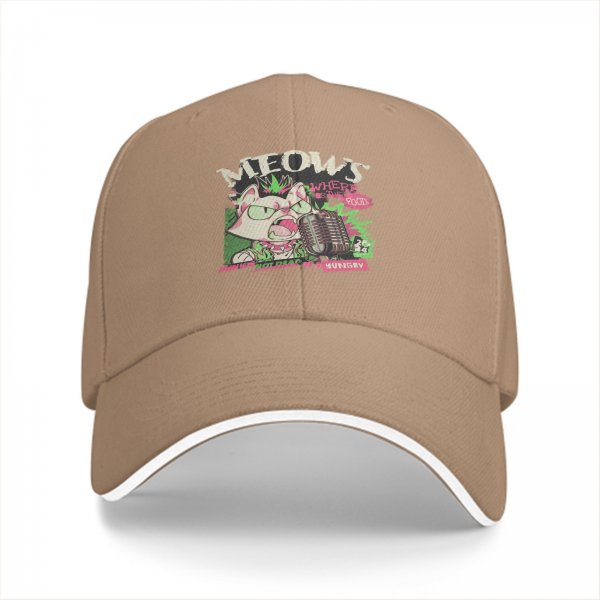 Black baseball cap with punk rock cat graphic design