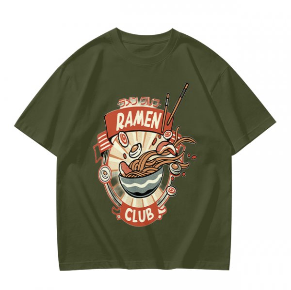 Olive Ramen Club Graphic T-Shirt with Noodle Bowl Art