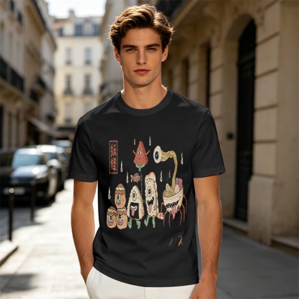 Olive T-Shirt with Japanese Food Monster Yokai Art Print