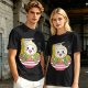 Owl-like character in ramen bowl graphic olive green t-shirt