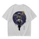 Olive T-shirt with dark anime elf mage holding staff and purple magic circle print