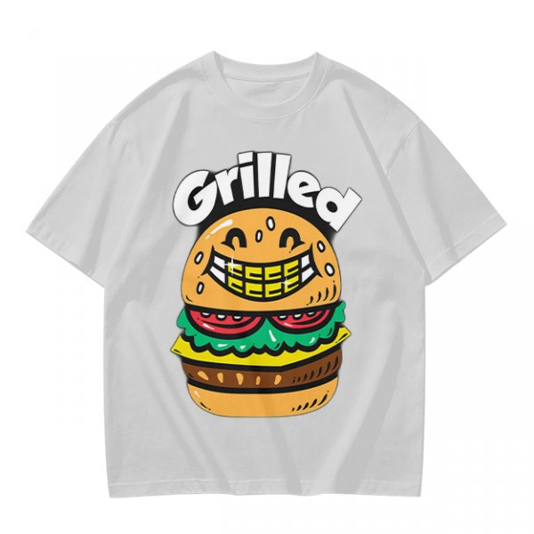 Olive T-Shirt with Smiling Grilled Burger Graphic
