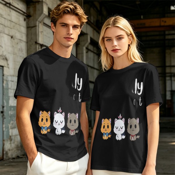 Olive T-Shirt With Cute Kitten Illustrations And Text Print