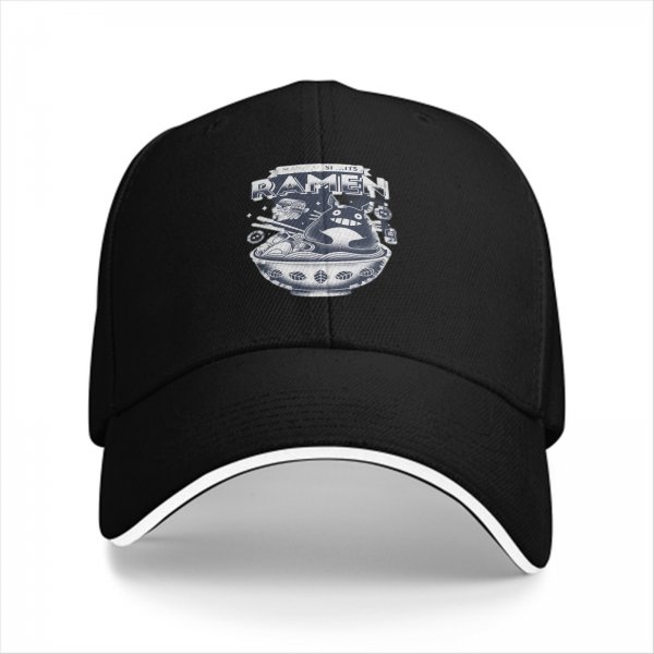 Black baseball cap with Ramen Totoro graphic print