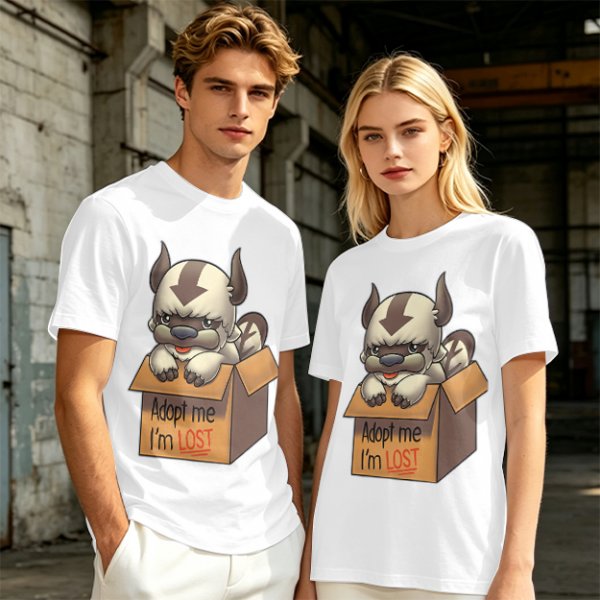 Olive t-shirt with Appa in a box that says Adopt me I'm Lost