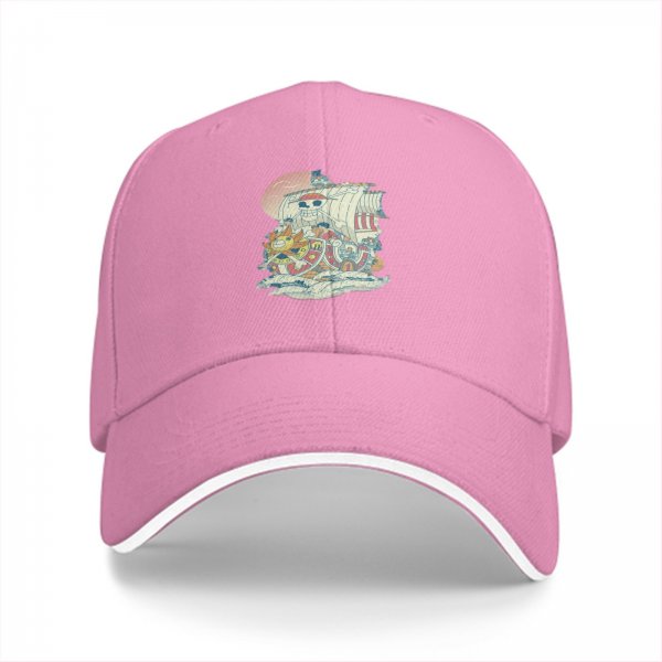 Black Baseball Cap with Anime Pirate Ship Graphic Print