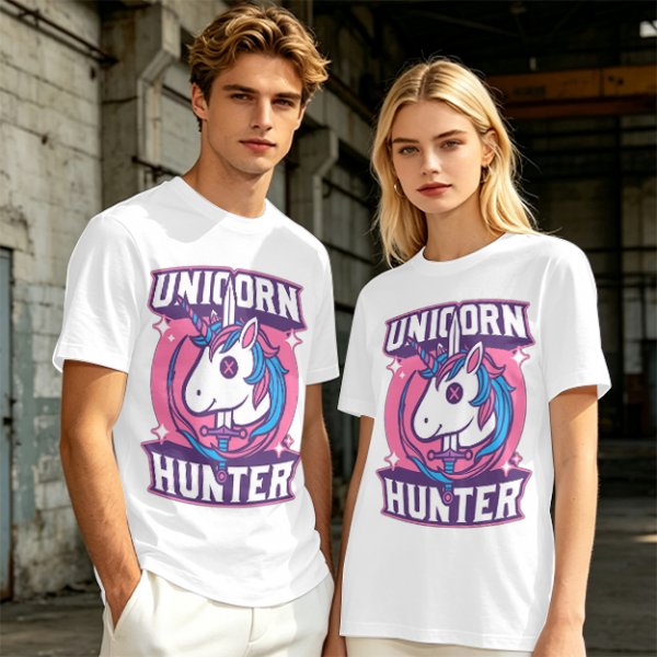 Unicorn Hunter Graphic Tee with Sword and Sparkle Design