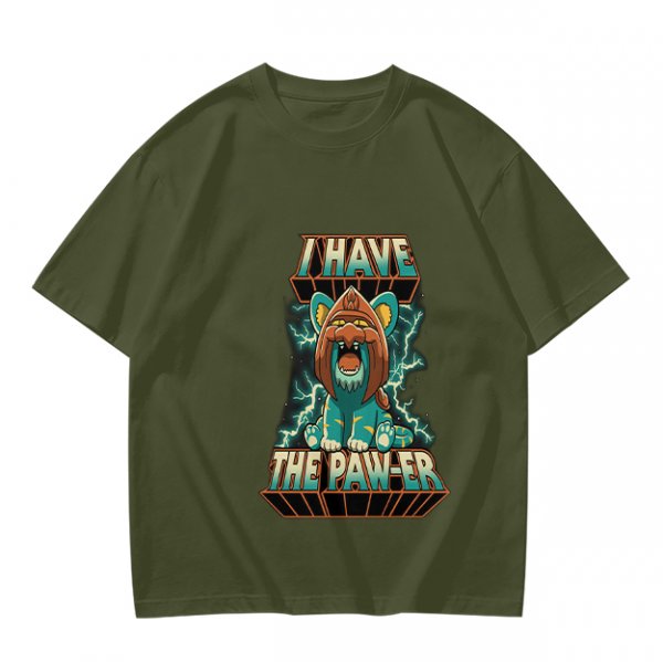 I Have The Paw-er Lion Graphic Olive T-Shirt