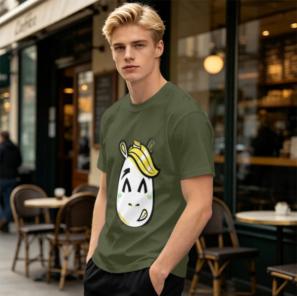 Olive T-Shirt With Cute Cartoon Horse Graphic Print