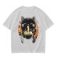 Olive T-Shirt Featuring Black Maneki-neko Cat Eating Ramen