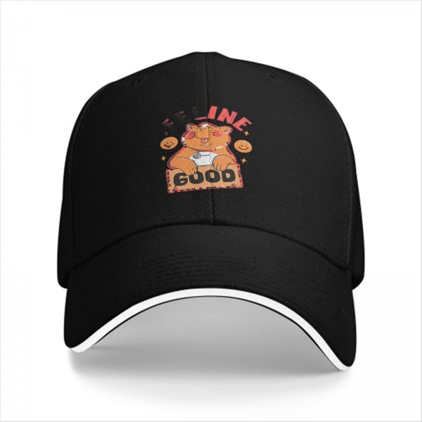 Black Baseball Cap With Cute Cat Feline Good Graphic Print