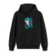 Black hoodie with anime character silhouette and wisteria floral art