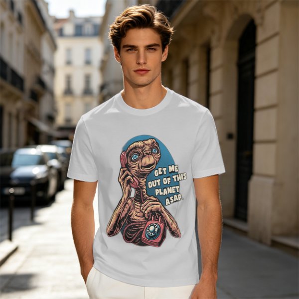 Olive t-shirt with E.T. 'Get Me Out Of This Planet ASAP' print