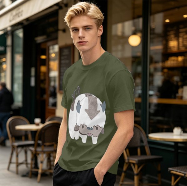 Olive green t-shirt with cute Appa the sky bison print